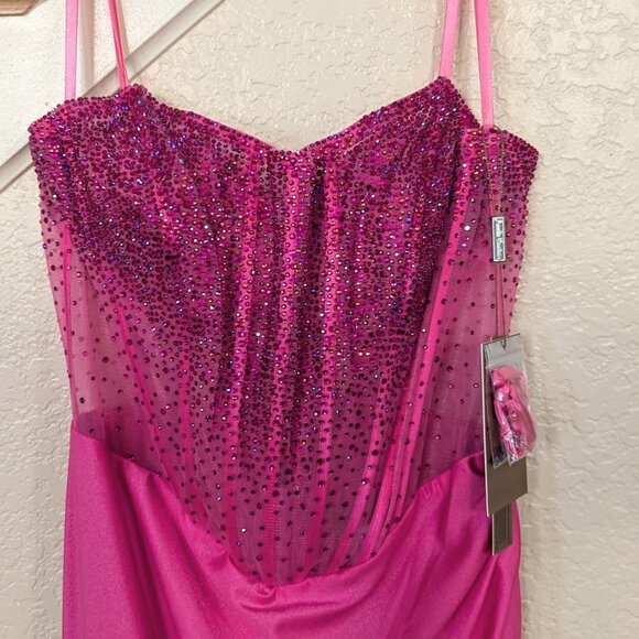 Fuchsia Sequin Rhinestone Corset Strapless Formal Prom Evening Dress 10 - Picture 5 of 6